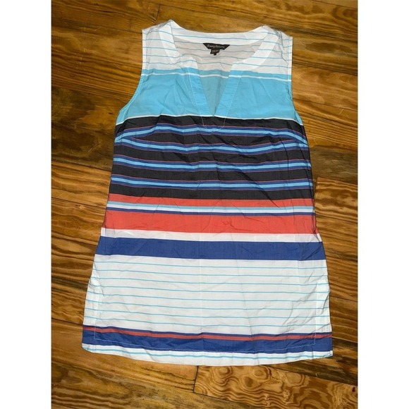 Tommy‎ Bahama Women's XS Aqua Blue Striped Sleeveless Tunic Blouse resort cruise - Picture 1 of 5